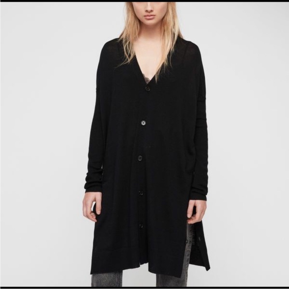 ALL-SAINTS MORI MERINO WOOL LONG CARDIGAN SWEATER BLACK SIZE MEDIUM NEW - Picture 4 of 14